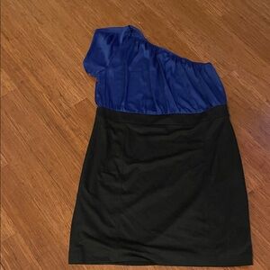 Eloquii One-Shoulder Blue and Black Dress